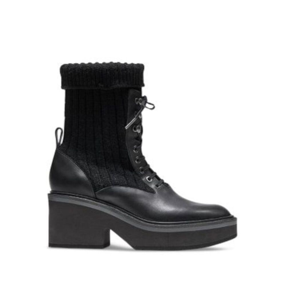 CLERGERIE Womens Black Comfort Ancel Round Toe Block Heel Leather Booties 40